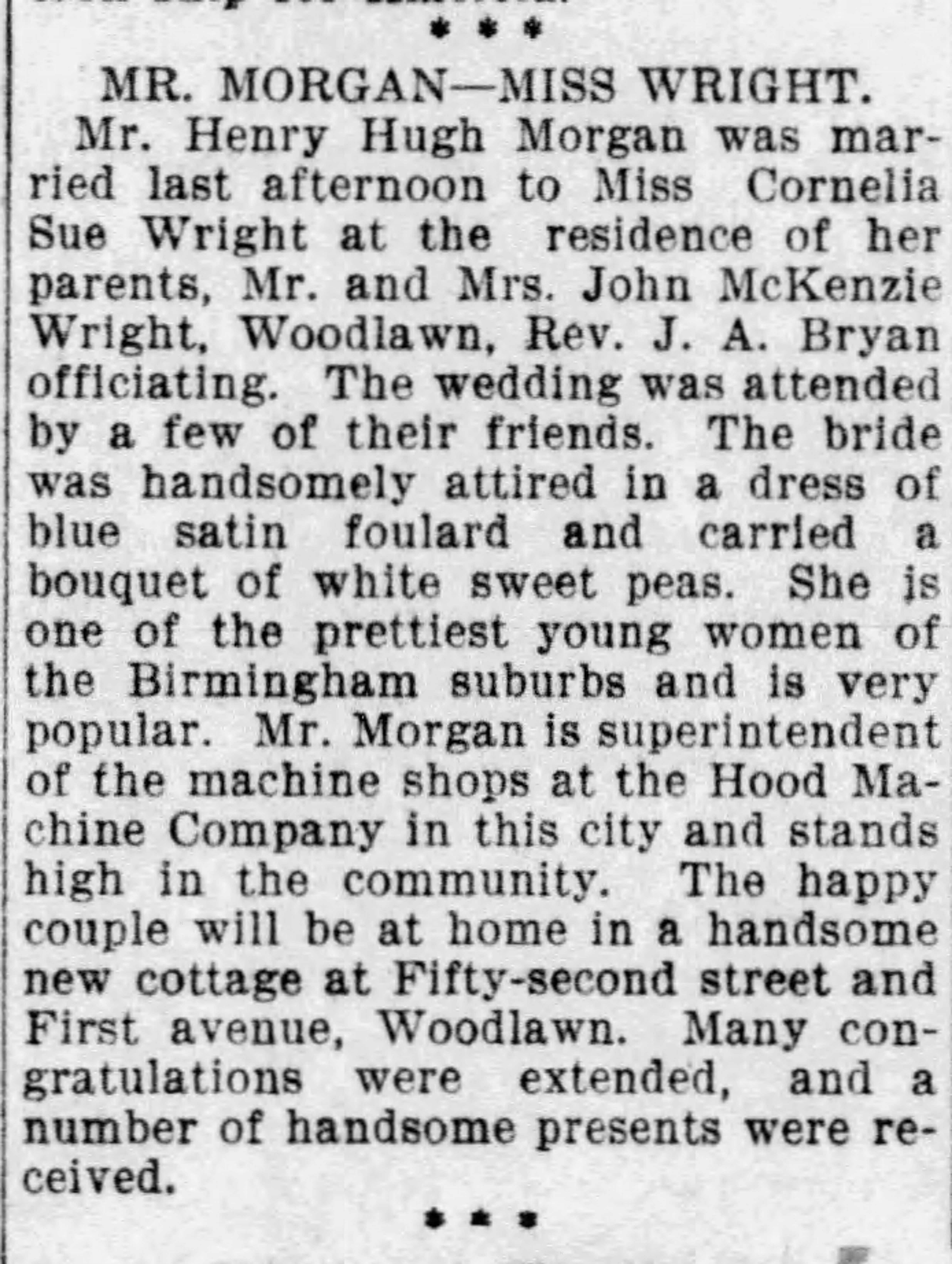 Henry Hugh Morgan-Cornelia Sue Wright